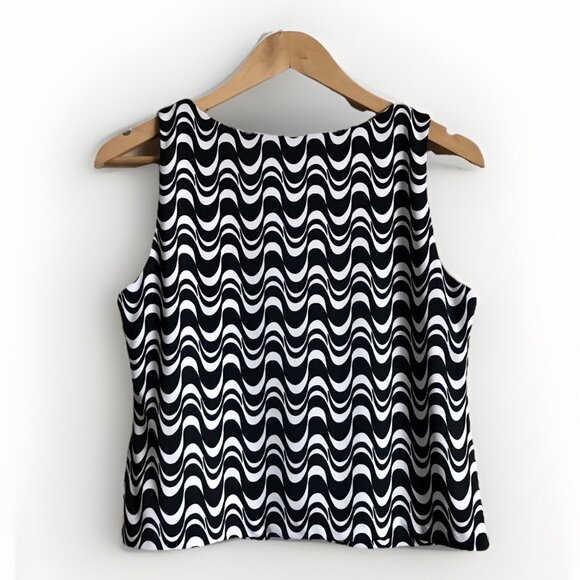 Positive Attitude‎ Women Size P4 Black White Retro Sleeveless Top Blouse - Picture 2 of 6